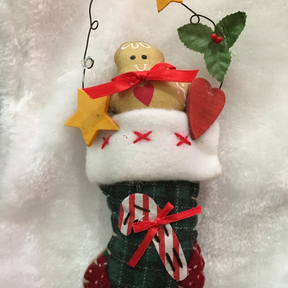 Charming Holiday Stocking with Gingerbread and Heart Accents